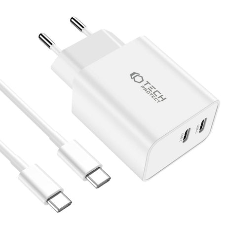 Tech-Protect 35W Vegglader med 2 x USB-C & USB-C-Kabel - Hvit