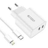 Tech-Protect 35W Vegglader med 2 x USB-C & Lightning-Kabel - Hvit