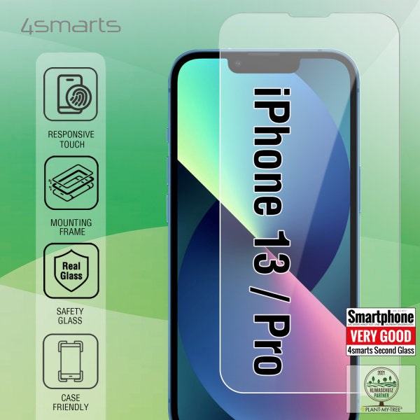 iPhone 17e / 16e / 14 / 13 / 13 Pro 4smarts Second Glass X-Pro Clear Skjermbeskytter med Monteringsramme - Case-Firendly - Gjennomsiktig