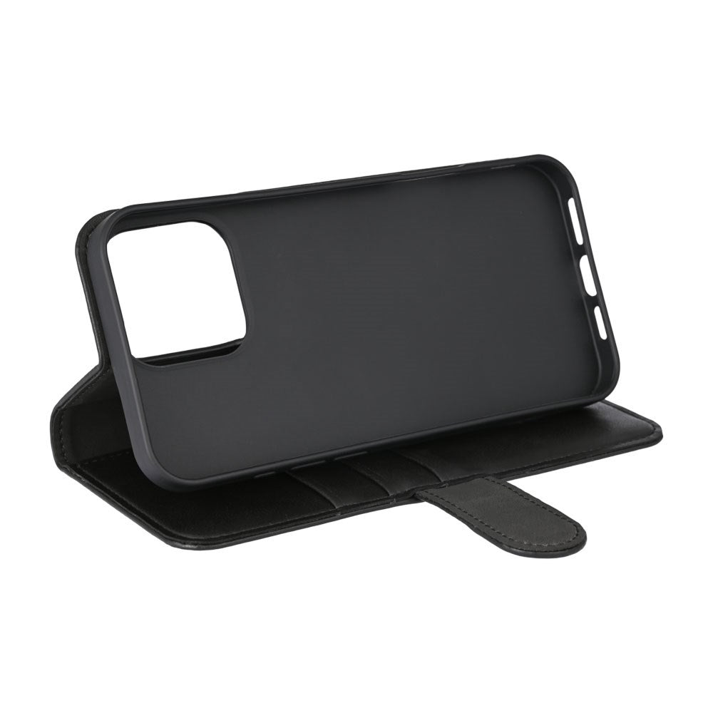 iPhone 16 Pro Max Essentials Kunstskinn Flip Deksel m. Kortholder & Stativfunksjon - Svart