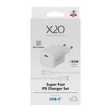 X2O 25W Vegglader m. 1x USB-C & 1x USB-C Kabel - 1.2m - Hvit