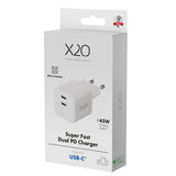 X2O 45W GaN Vegglader m. 2x USB-C - Hvit
