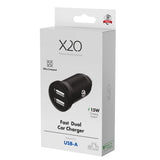 X2O 12W Dobbel Billader USB-A - Svart