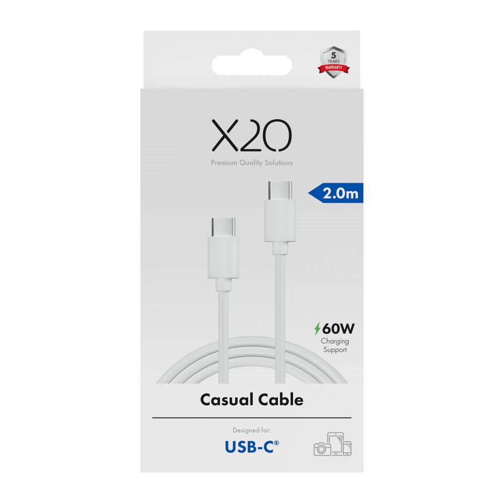 X2O Basic 60W USB-C til USB-C Kabel - 2m - Hvit