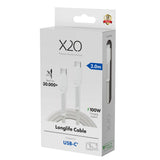 X2O Longlife 100W USB-C til USB-C Kabel - 2m - Hvit