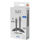 X2O Longlife 100W USB-C til USB-C Kabel - 2m - Grå