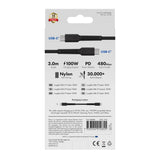 X2O Longlife 100W USB-C til USB-C Kabel - 3m - Svart