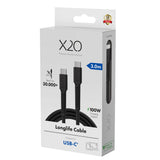 X2O Longlife 100W USB-C til USB-C Kabel - 3m - Svart