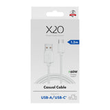 X2O Basic 60W USB-A til USB-C Kabel - 1.2m - Hvit