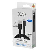 X2O Longlife 60W USB-A til USB-C Kabel - 2m - Svart