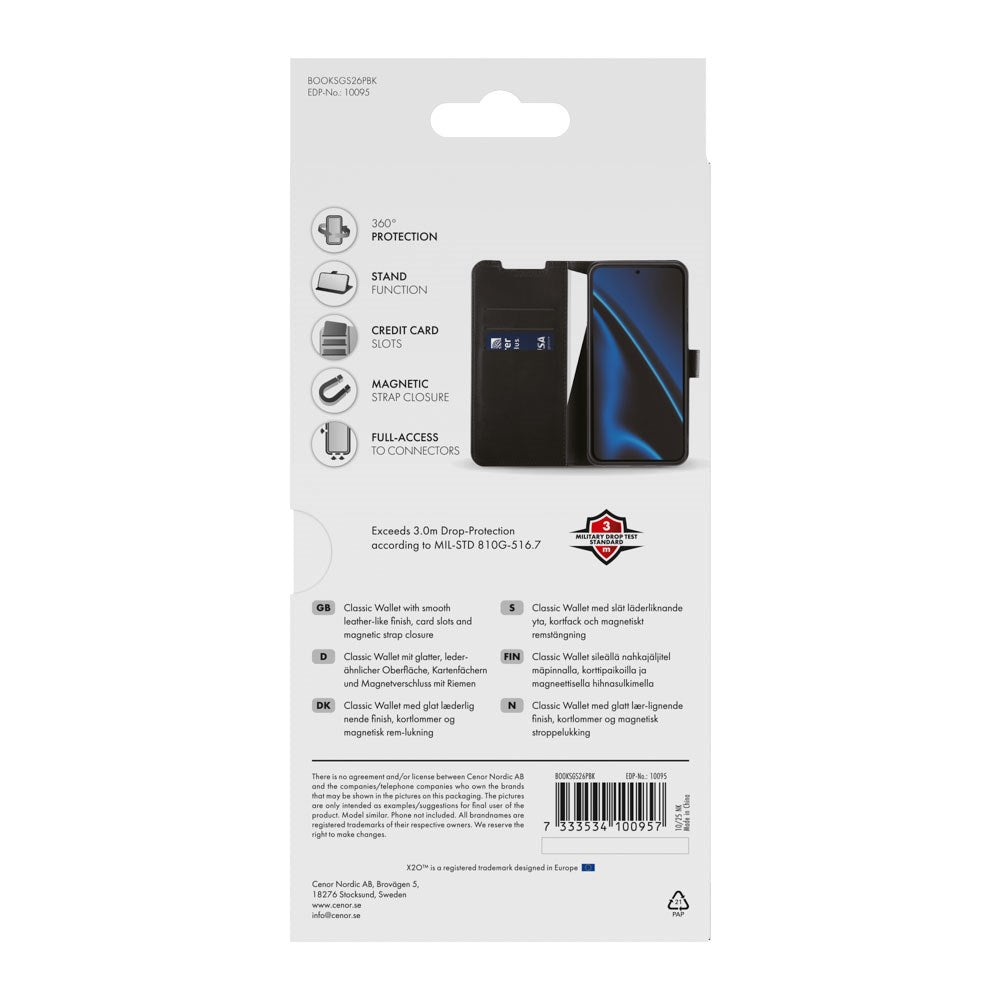 Samsung Galaxy S26+ (Plus) X2O Classic Wallet Flip Deksel - Svart