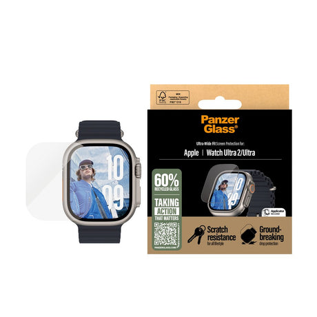 PanzerGlass Apple Watch Ultra 3/2/1 - Ultra-Wide Fit Skjermbeskyttelsesglass - Gjennomsiktig