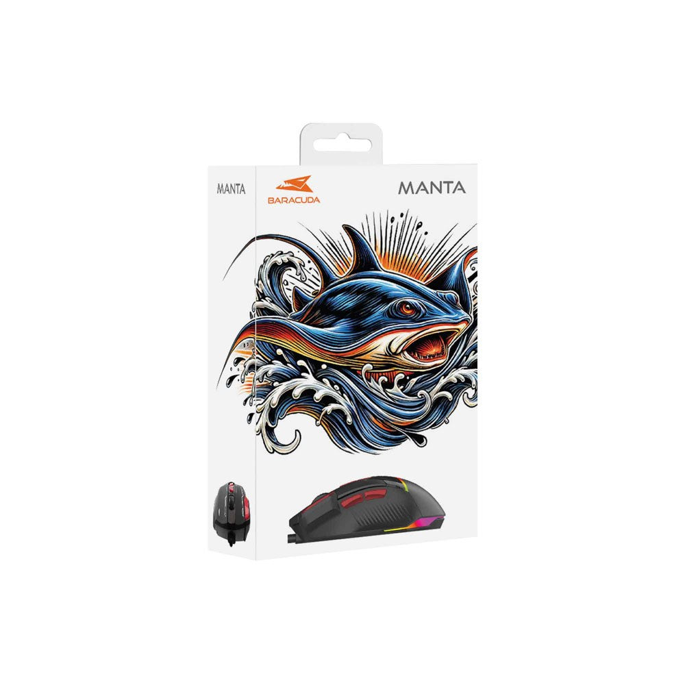 Baracuda MANTA Gaming Mus - 8D / 12800 DPI - Svart