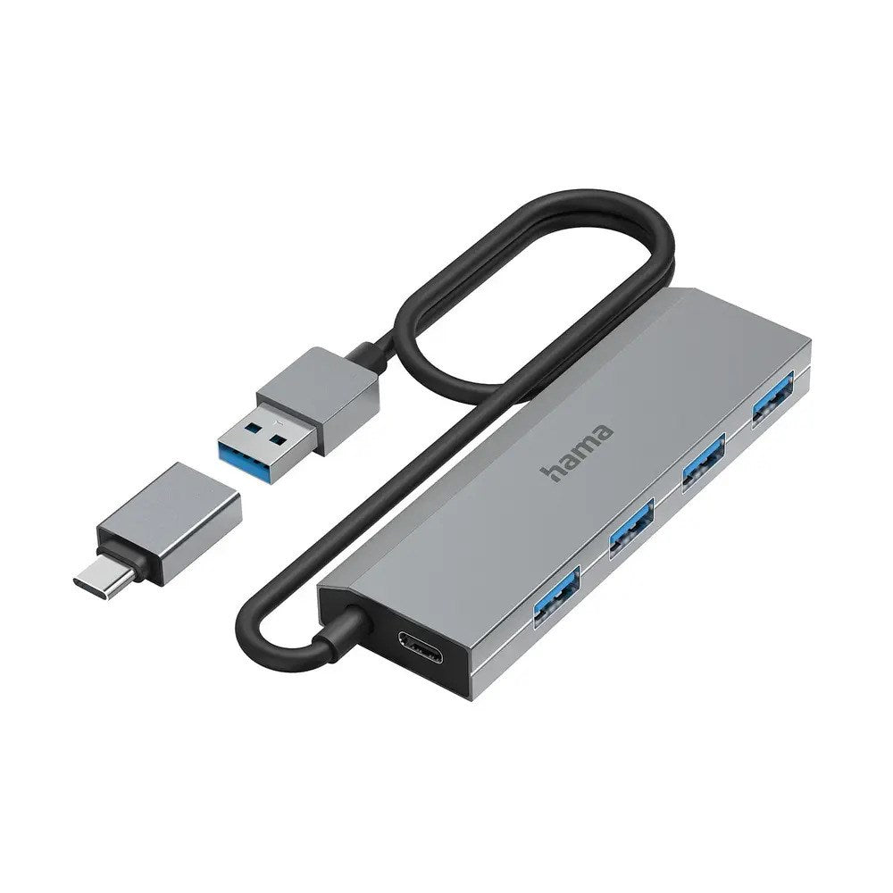 HAMA USB-A Hub m. USB-C Adapter – Grå