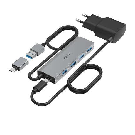 HAMA USB-A Hub m. USB-C Adapter – Grå