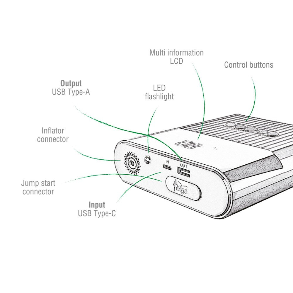 4smarts PitStop+ 8800mAh Powerbank med Kompressor & Lommelykt - Svart