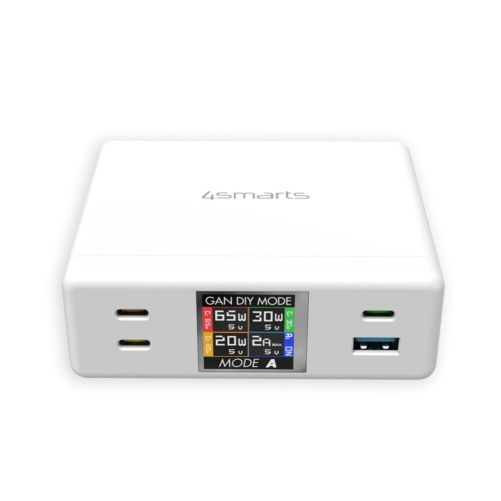 4smarts GaN DIY Mode Desktop Lader - 130W / 3x USB-C & 1x USB-A - Hvit
