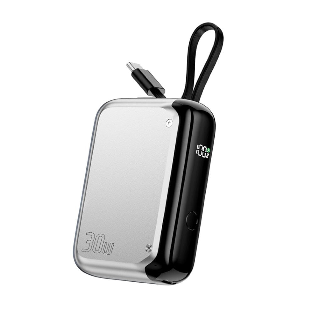 4smarts 10 000 mAh Pocket Powerbank med Integrert USB-C-Kabel 30 W - Sølv