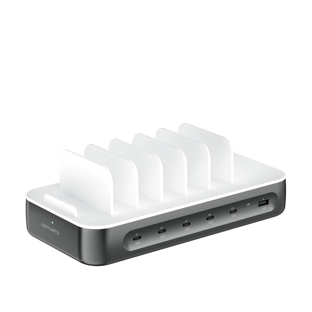 4smarts Ladestasjon m. 9 Lademuligheter - 5x USB-C Kabel & 1x 4-i-2 Multikabel - 100W - Grå