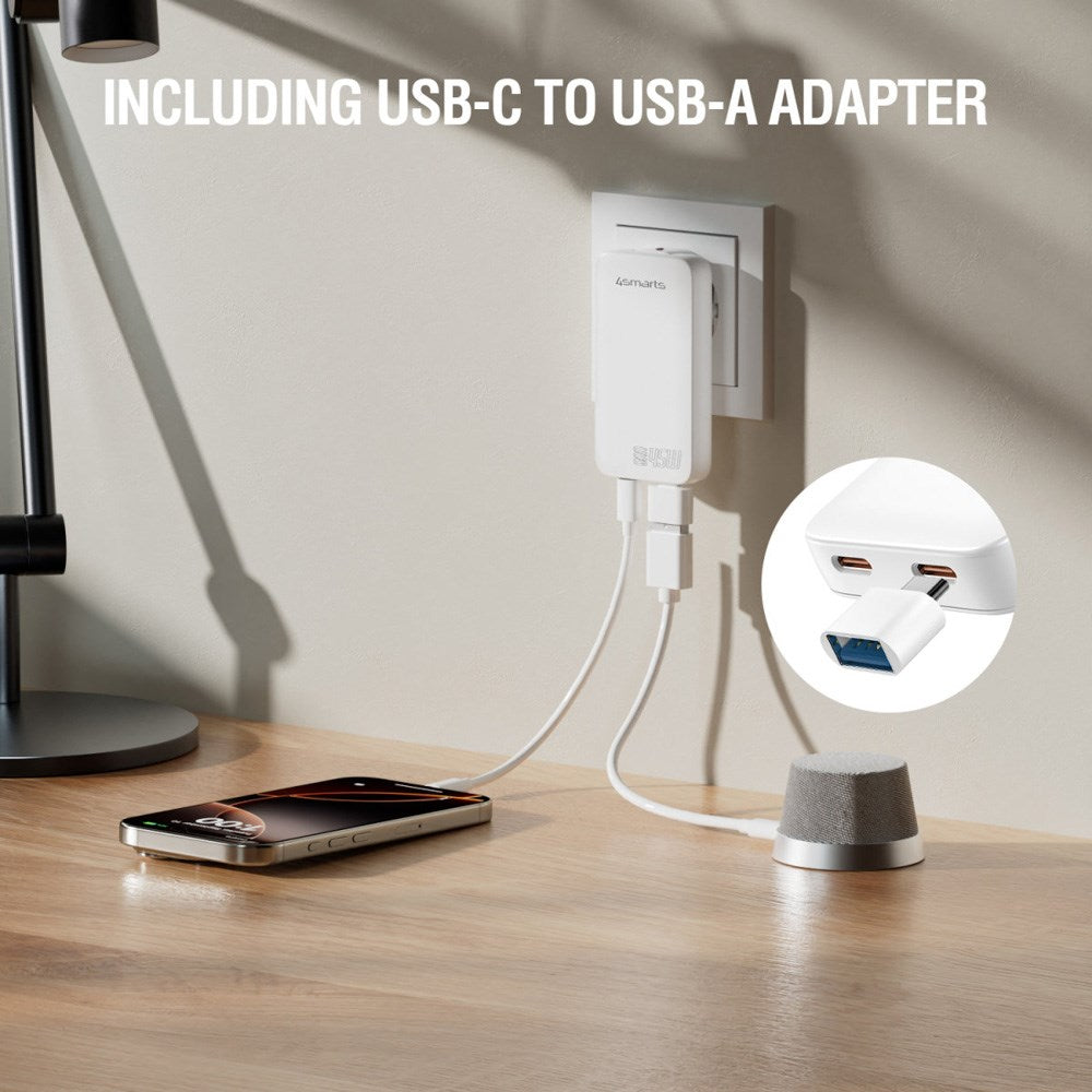 4smarts FlatPlug Slim Dual Vegglader - 45W / 2x USB-C - Hvit