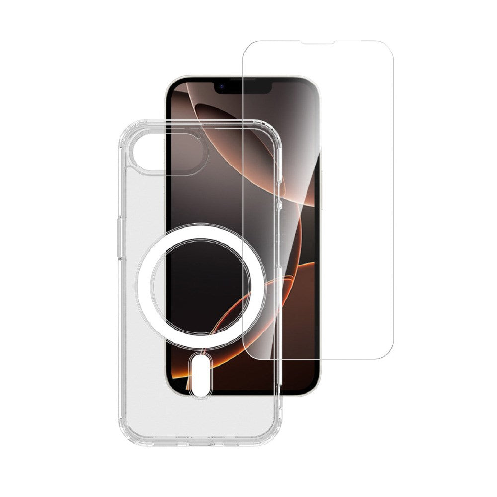 iPhone 17e / 16e 4smarts 3-i-1 Premium Starter Set - MagSafe Deksel, Skjermbeskyttelse & 20W Vegglader - Gjennomsiktig / Hvit