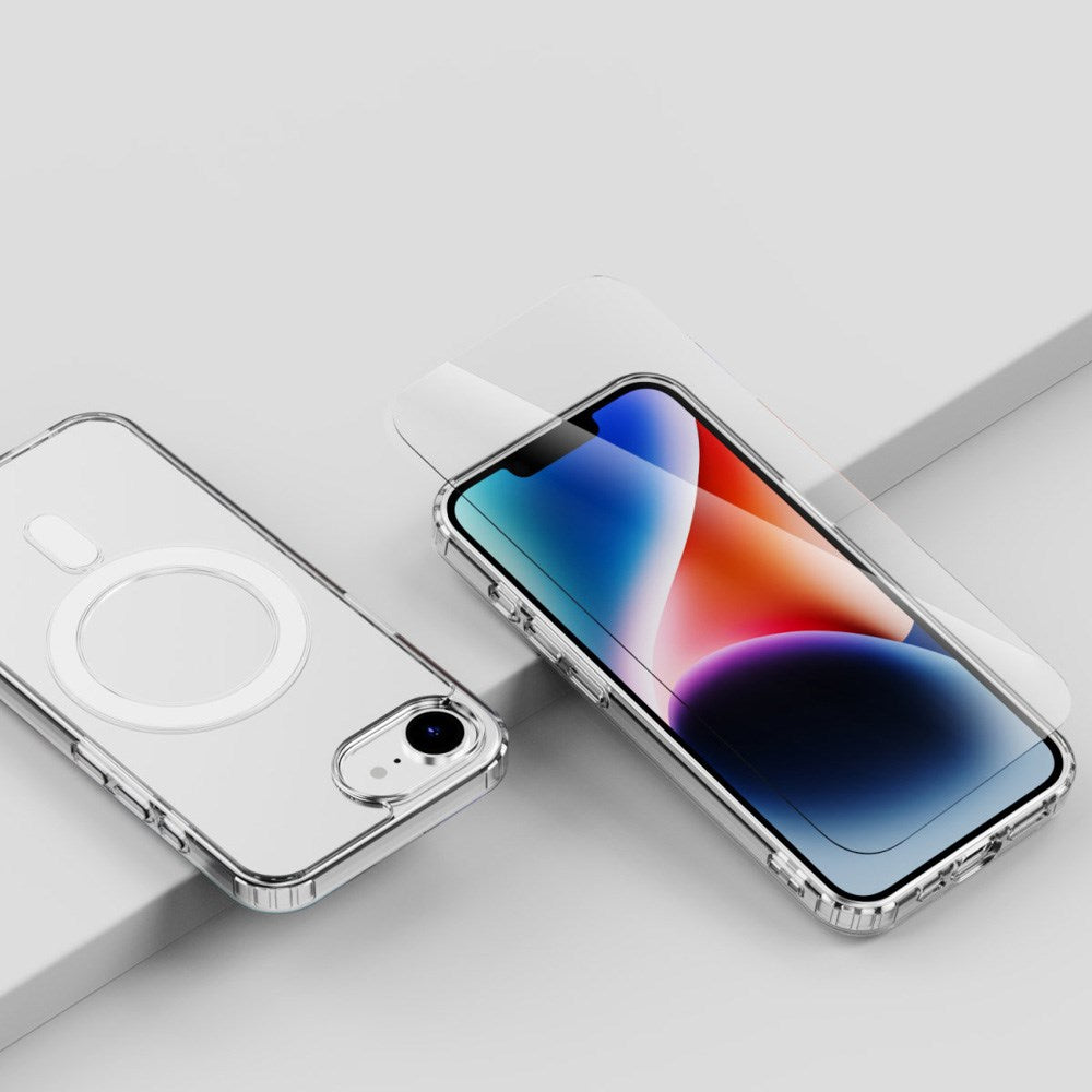 iPhone 17e / 16e 4smarts 3-i-1 Premium Starter Set - MagSafe Deksel, Skjermbeskyttelse & 20W Vegglader - Gjennomsiktig / Hvit