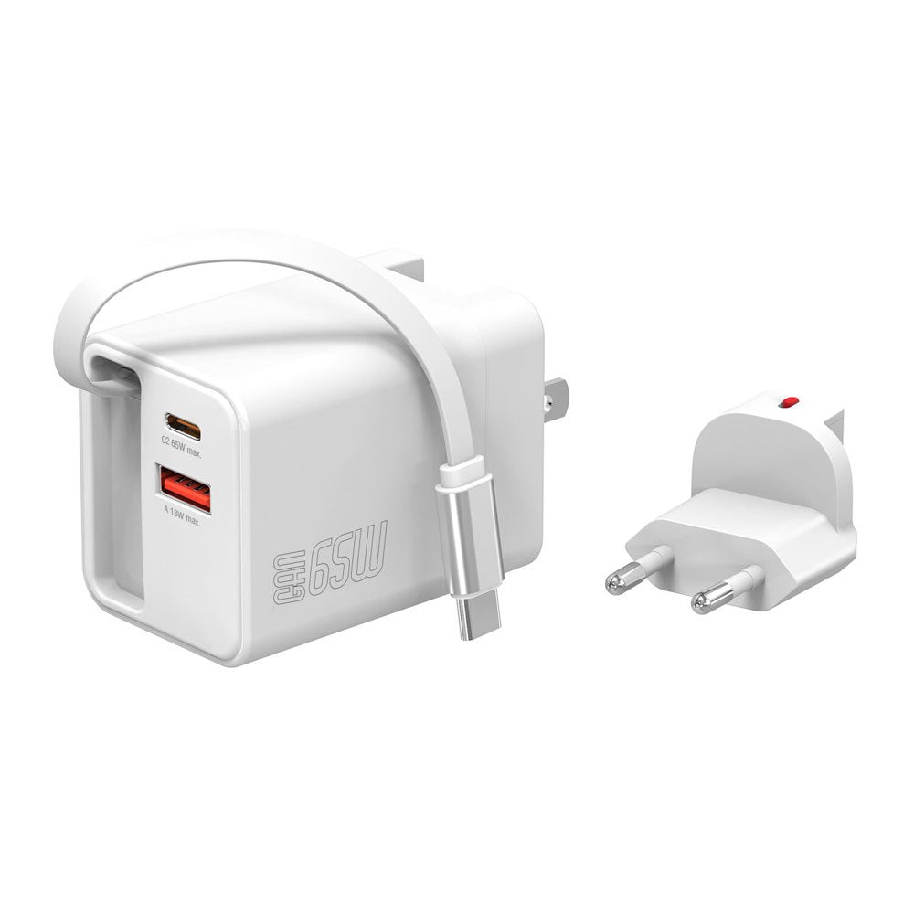 4smarts 65W Flex Jojo Vegglader med EU / US-plugg - 1 x USB-A - 1 x USB-C - 1 x USB-C Kabel - Hvit