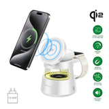 4smarts 3-i-1 Trådløs Lader med Innebygd Lys & Bluetooth for Smarttelefon / Smartklokke / AirPods - MagSafe / Qi2 Kompatibel - Hvit