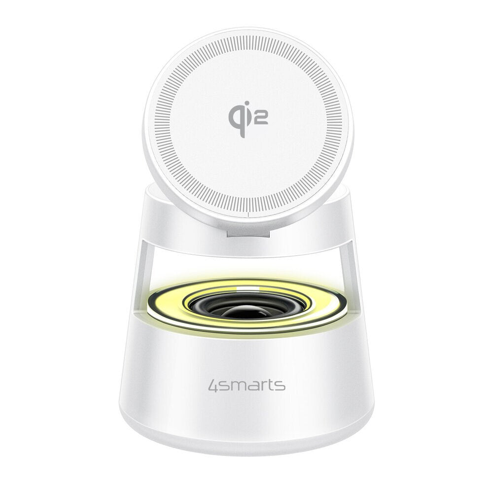 4smarts 3-i-1 Trådløs Lader med Innebygd Lys & Bluetooth for Smarttelefon / Smartklokke / AirPods - MagSafe / Qi2 Kompatibel - Hvit