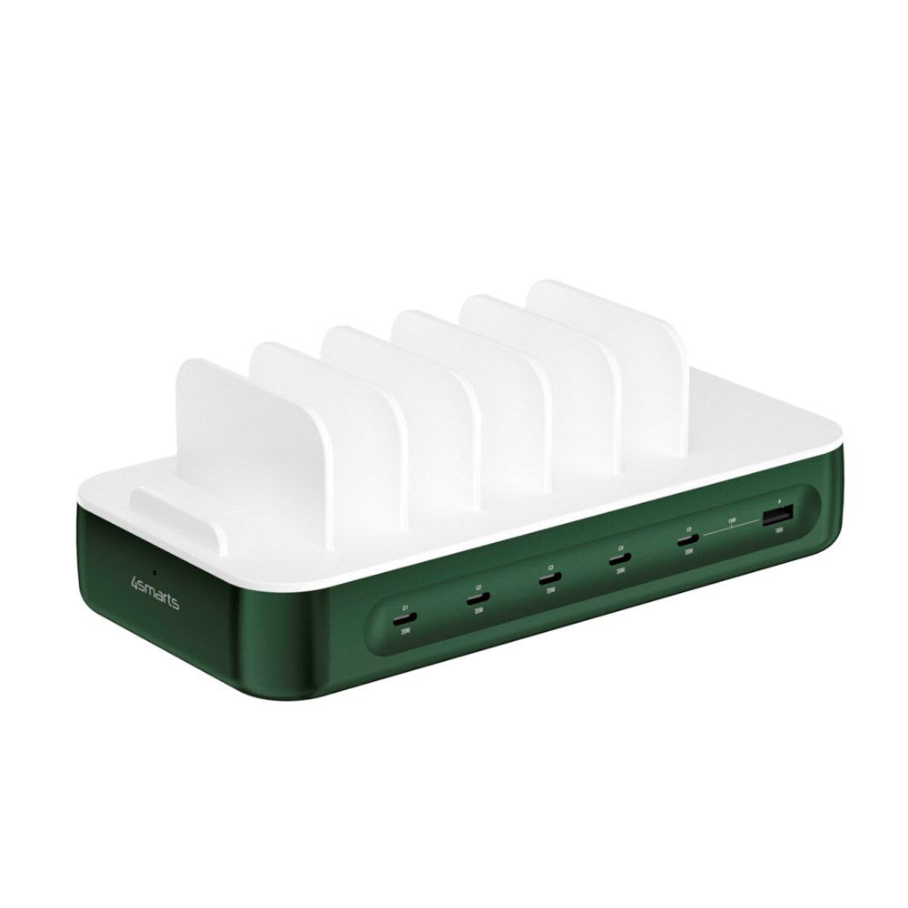 4smarts Ladestasjon m. 9 Lademuligheter - 5x USB-C Kabel & 1x 4-i-1 Multikabel - 100W - Grønn