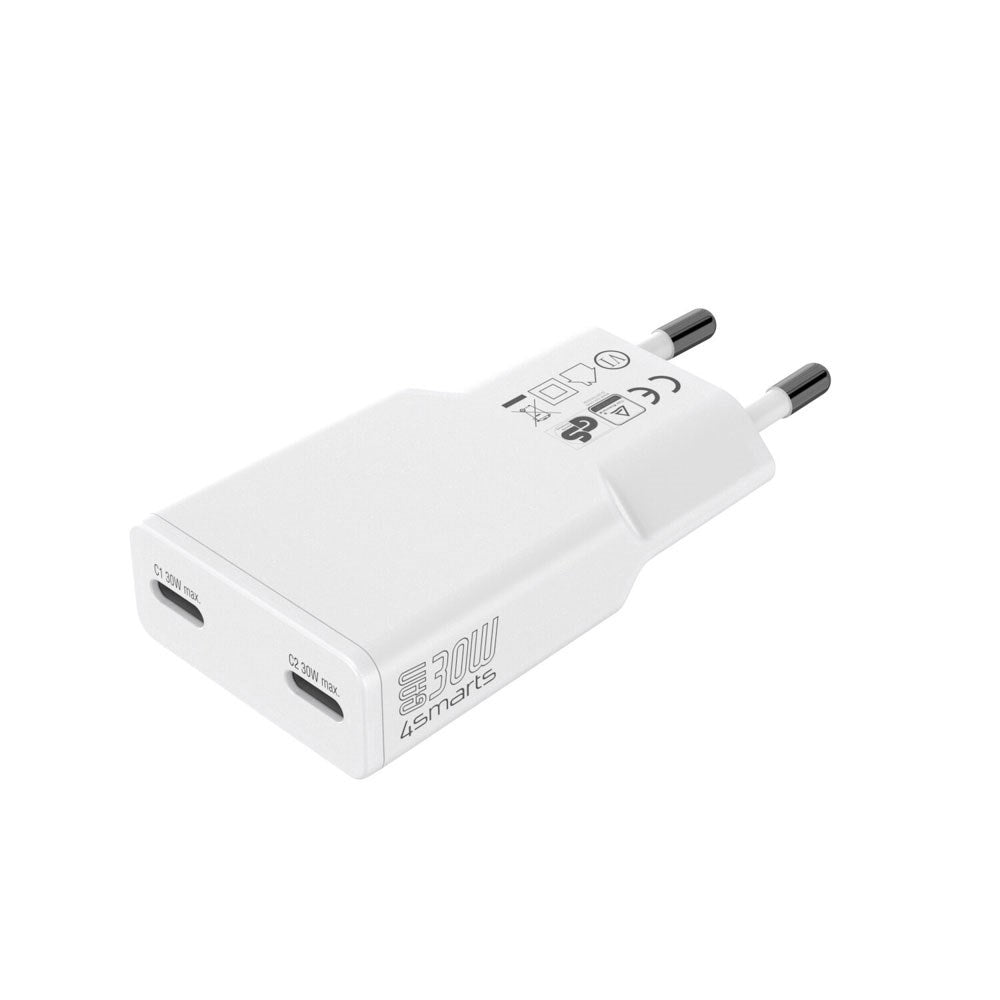 4smarts PDPlug Slim 30W Vegglader med 2 x USB-C - Hvit