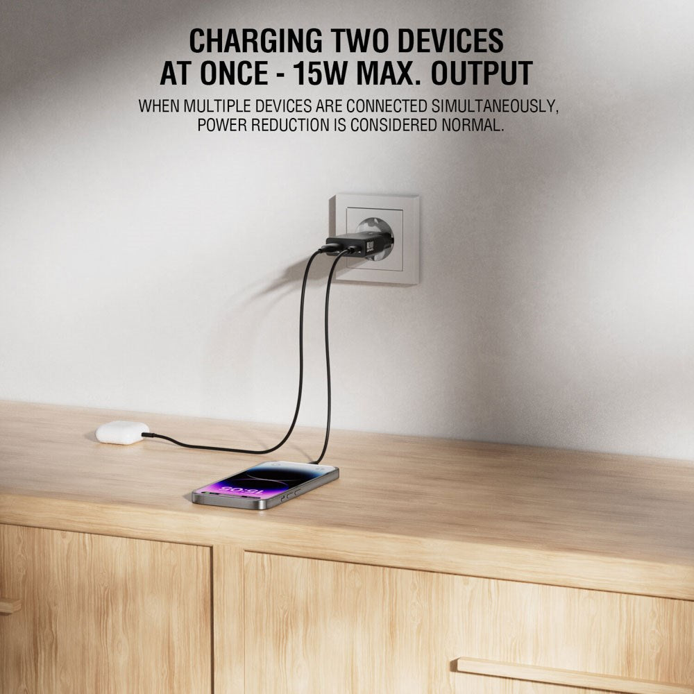 4smarts PDPlug Slim 30W Vegglader med 1 x USB-C 1 x USB-A - Svart