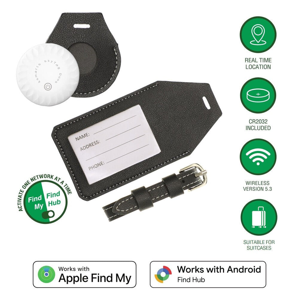 4smarts SkyTag GPS-Tracker inkl. Bagasjelapp - Apple Find My & Android Find Hub - Hvit / Svart