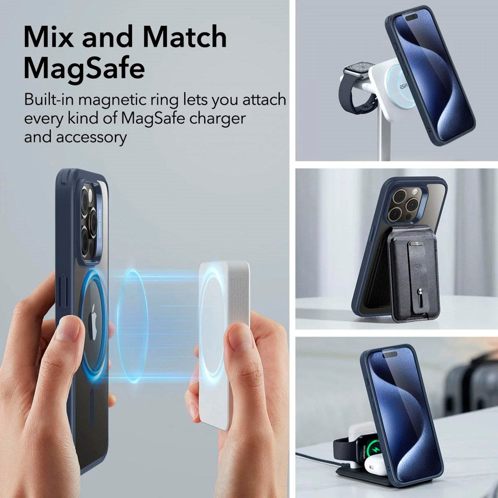 ESR iPhone 15 Pro Classic Hybrid Deksel - MagSafe Kompatibel - Gjennomsiktig / Blå