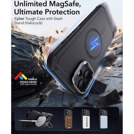 ESR iPhone 16 Cyber Armor Deksel med Kickstand - MagSafe Kompatibel - Svart