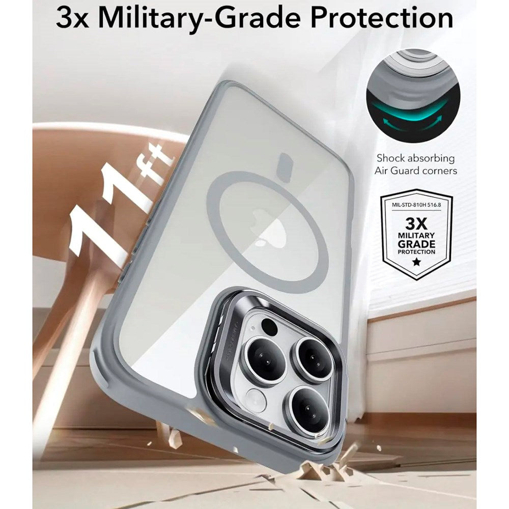 ESR iPhone 16 Pro Classic Hybrid Deksel m. Kickstand - MagSafe Kompatibel - Gjennomsiktig / Grå