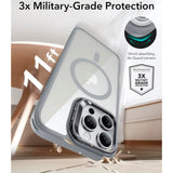 ESR iPhone 16 Pro Classic Hybrid Deksel m. Kickstand - MagSafe Kompatibel - Gjennomsiktig / Grå