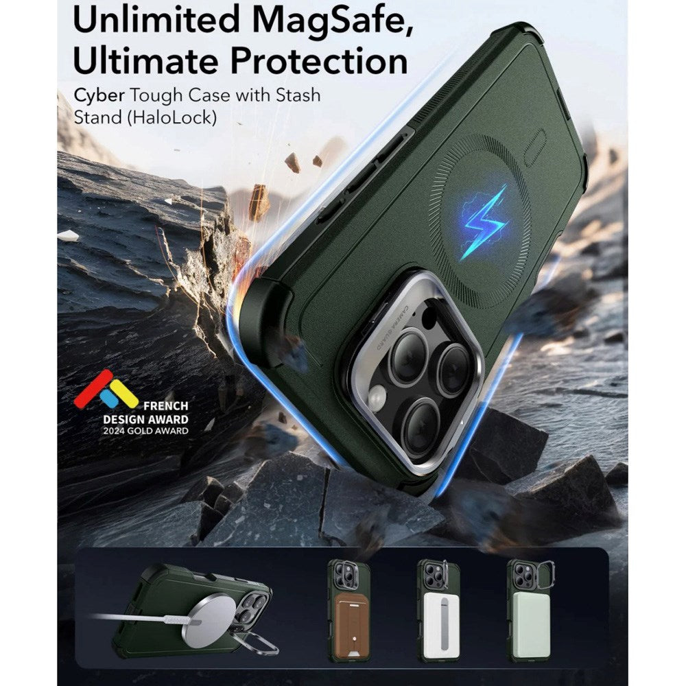 ESR iPhone 16 Pro Cyber Armor Deksel med Kickstand - MagSafe Kompatibel - Grønn