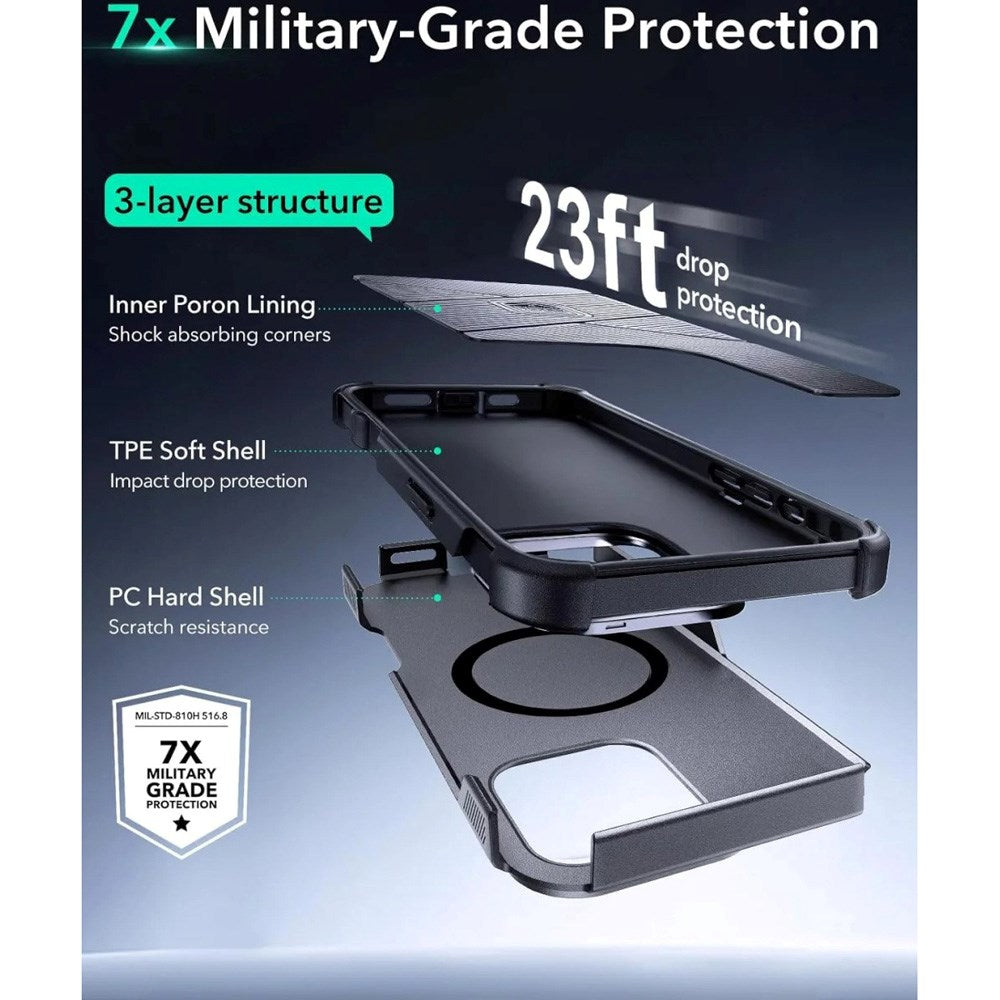ESR iPhone 16 Pro Cyber Armor Deksel med Kickstand - MagSafe Kompatibel - Grå