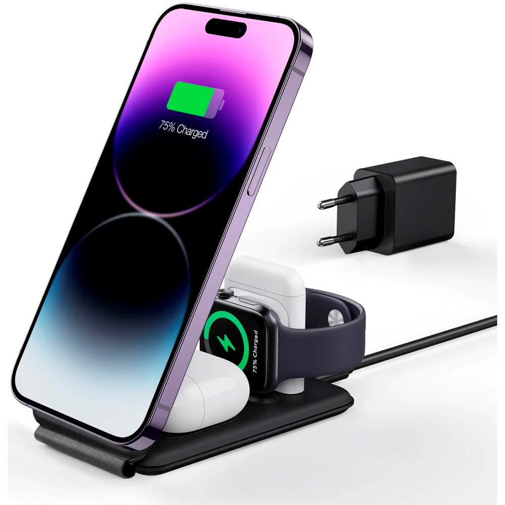 ESR 3-i-1 Qi2 Sammenleggbar Trådløs Lader - MagSafe Kompatibel - Svart