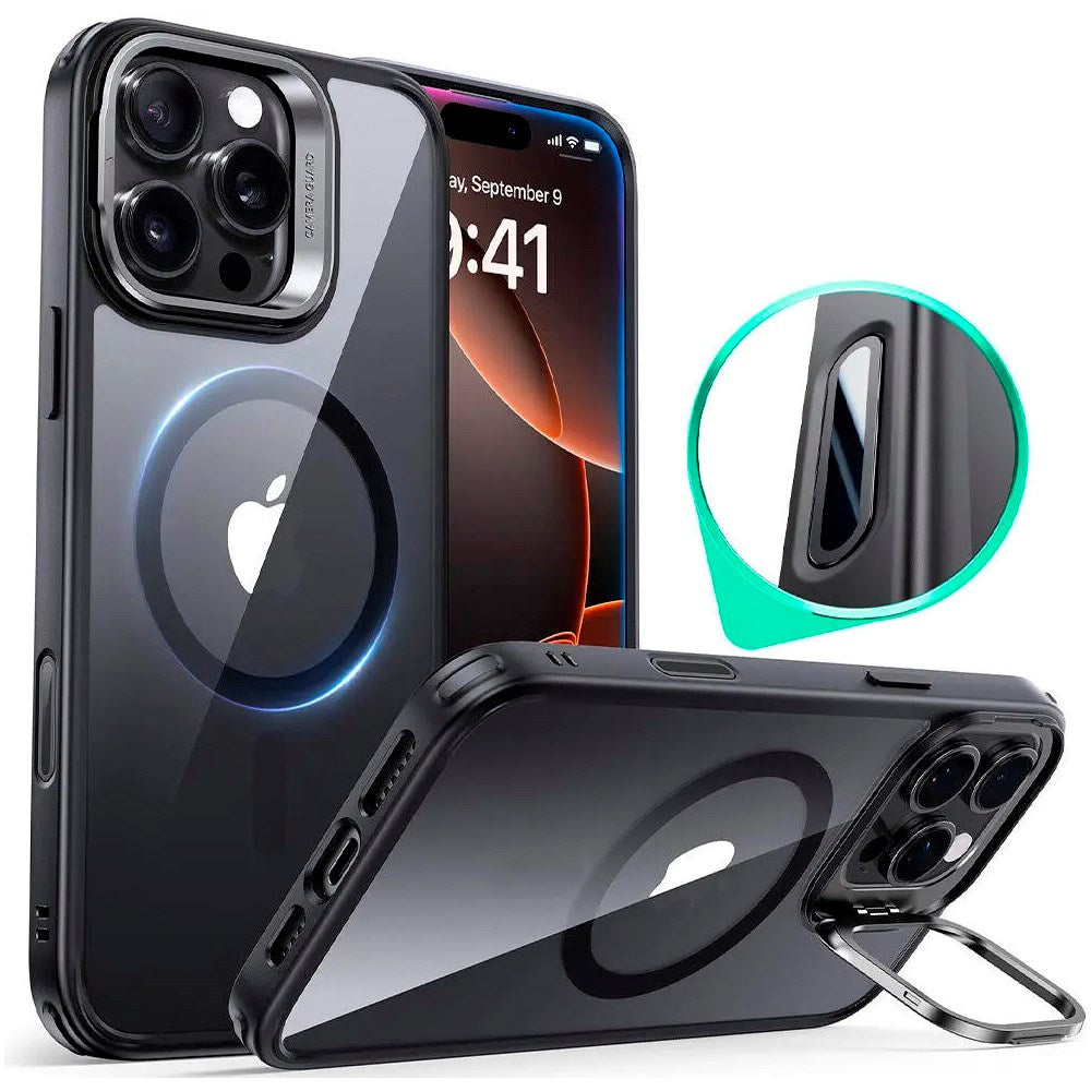 ESR iPhone 16 Pro Classic Hybrid Deksel m. Kickstand - MagSafe Kompatibel - Gjennomsiktig / Svart