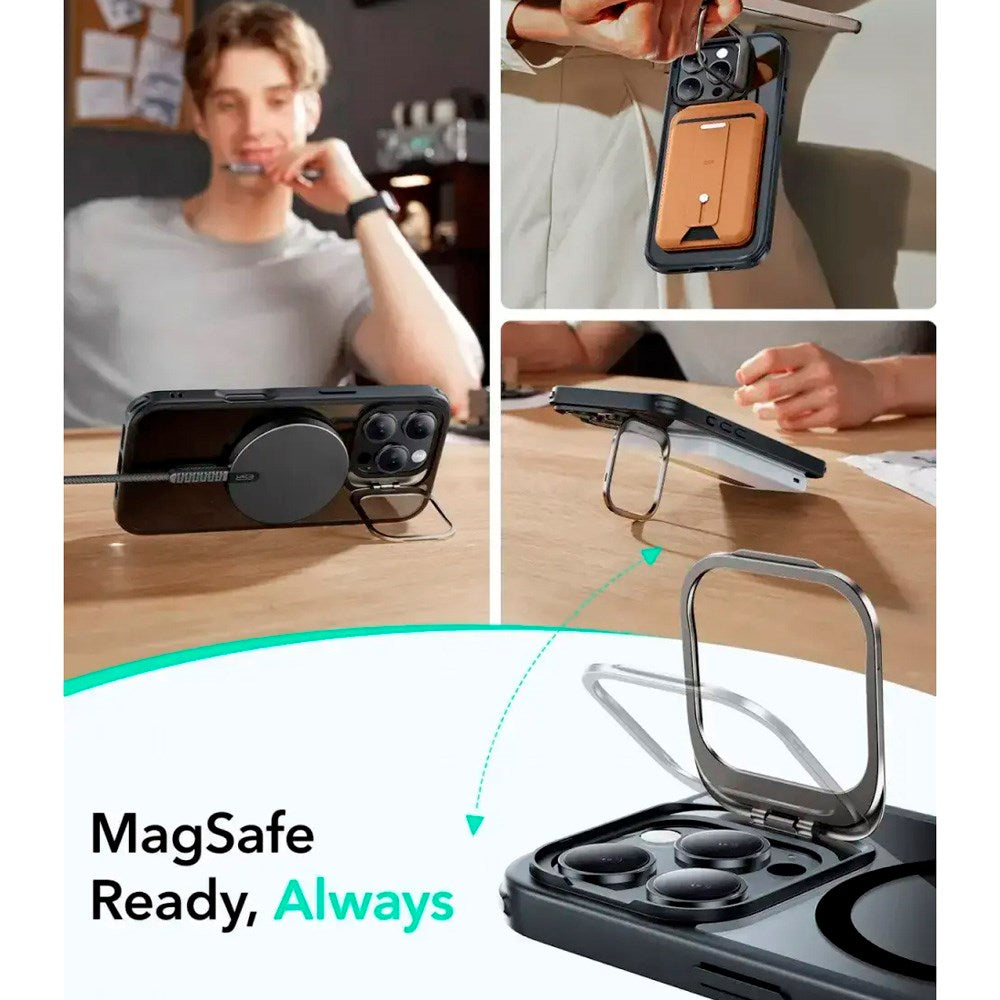 ESR iPhone 16 Pro Classic Hybrid Deksel m. Kickstand - MagSafe Kompatibel - Gjennomsiktig / Svart