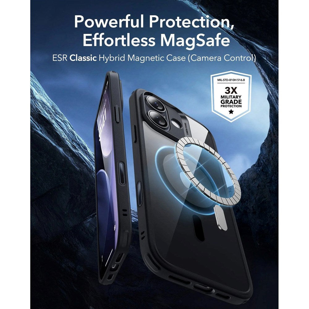 ESR iPhone 17 Classic Hybrid Deksel med Kamerakontrollknapp – MagSafe Kompatibel – Gjennomsiktig / Svart