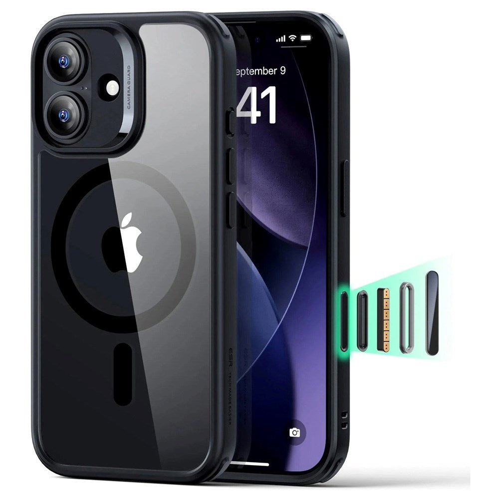 ESR iPhone 17 Classic Hybrid Deksel med Kamerakontrollknapp – MagSafe Kompatibel – Gjennomsiktig / Svart
