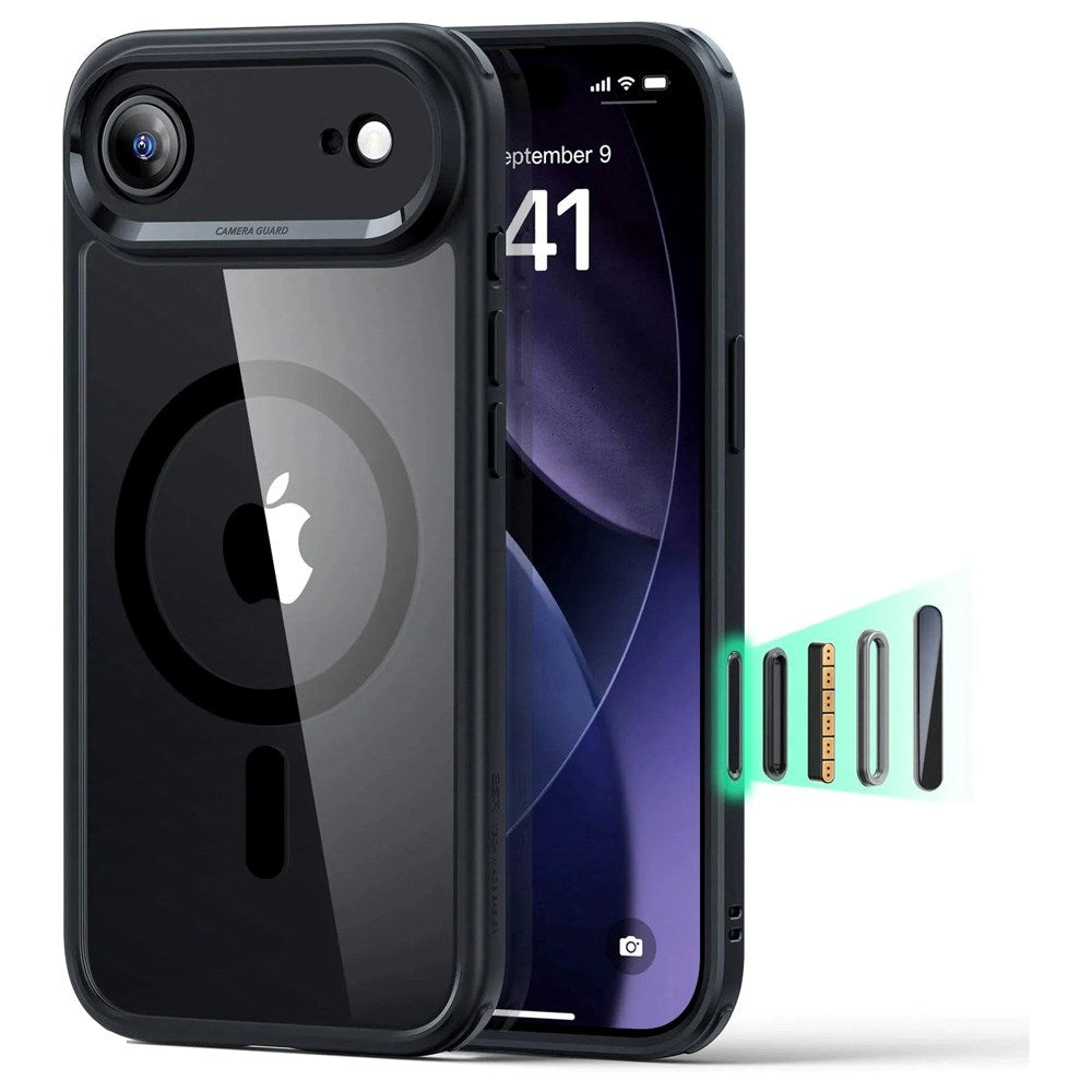 ESR iPhone Air Classic Hybrid Deksel med Kamerakontrollknapp – MagSafe Kompatibel – Gjennomsiktig / Svart