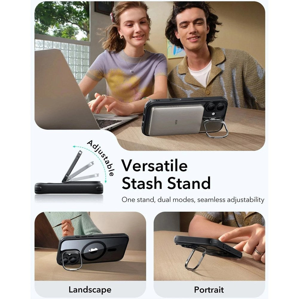 ESR iPhone 17 Classic Hybrid Stash Case med Kickstand – MagSafe Kompatibel – Gjennomsiktig / Svart