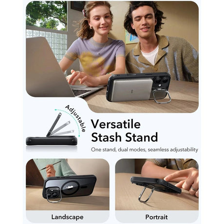 ESR iPhone 17 Classic Hybrid Stash Case med Kickstand – MagSafe Kompatibel – Gjennomsiktig / Svart