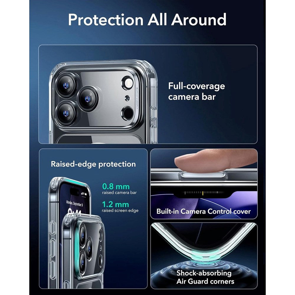 ESR iPhone 17 Pro Max Classic Hybrid Deksel med Kamerakontrollknapp – MagSafe Kompatibel – Gjennomsiktig