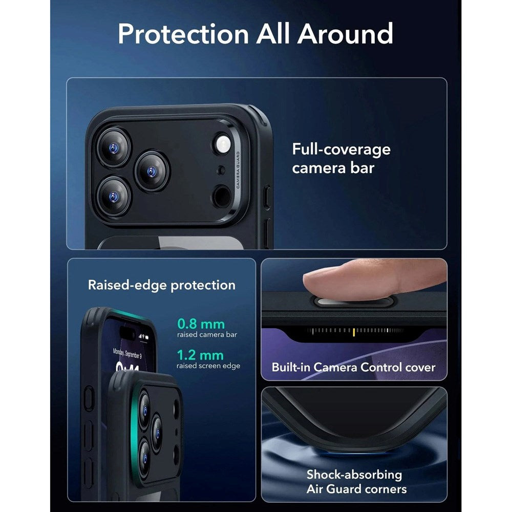 ESR iPhone 17 Pro Max Classic Hybrid Deksel med Kamerakontrollknapp – MagSafe Kompatibel – Gjennomsiktig / Svart