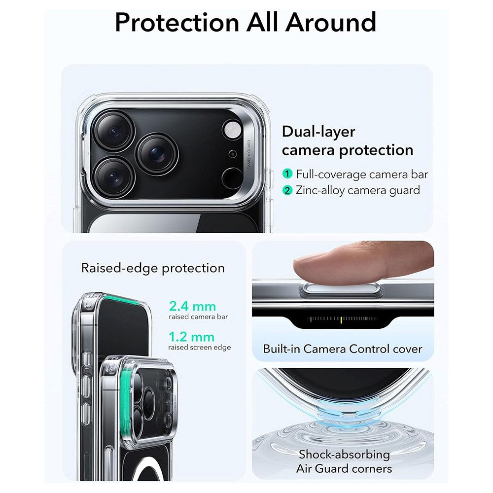ESR iPhone 17 Pro Max Classic Hybrid Stash Case med Kickstand – MagSafe Kompatibel – Gjennomsiktig